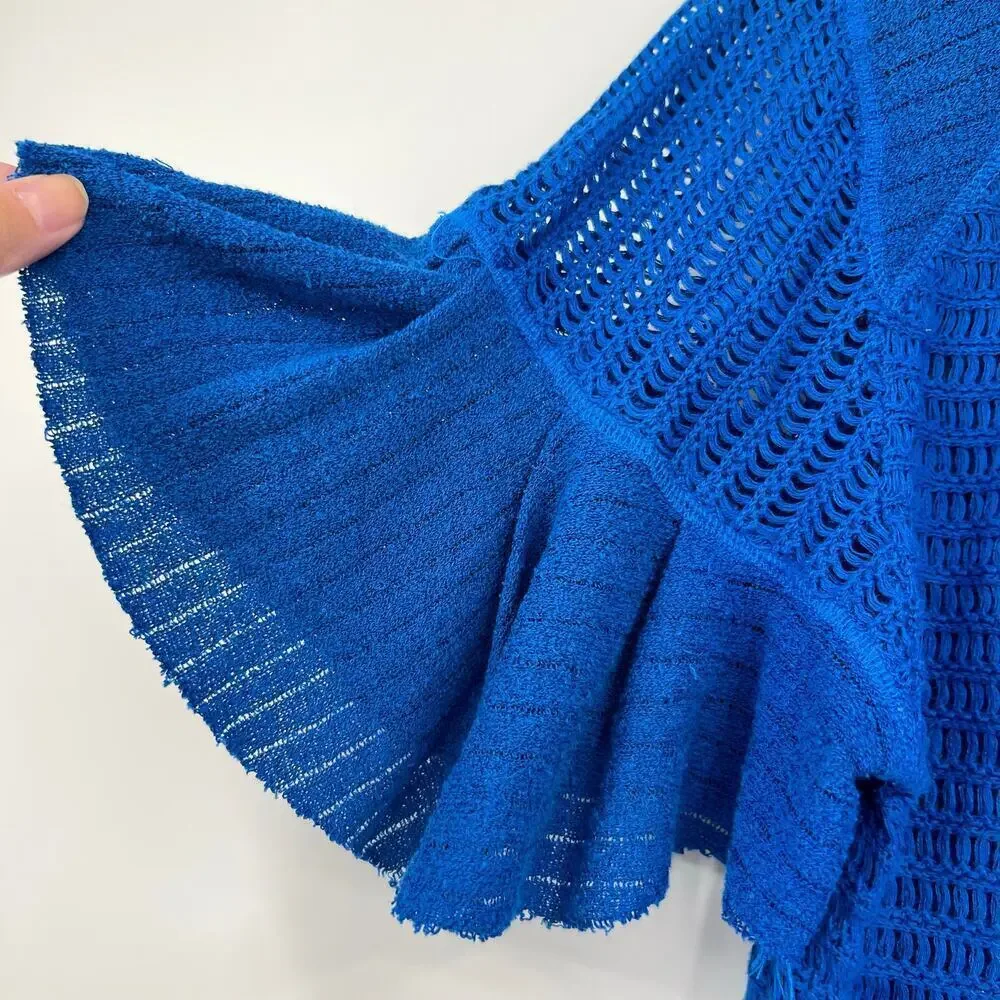Free People F Babes Only Lasting Laguna Blue Flutter Sleeve Open Knit Top large
